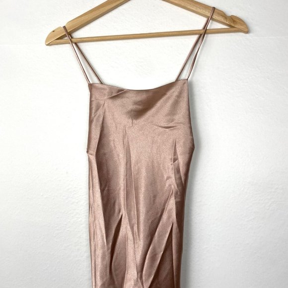 NWT Bardot Estelle Draped Satin Open Back Maxi Slip Dress Pink Rose Small - Picture 3 of 7